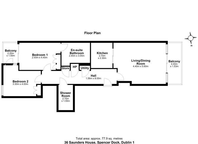 Floor plan — 36 Saunders House, Spencer Dock, Dublin 1