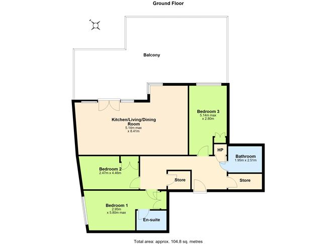 Floor plan — Apartment 3, Greygates Hall, Roebuck Avenue, Mount Merrion, Co. Dublin
