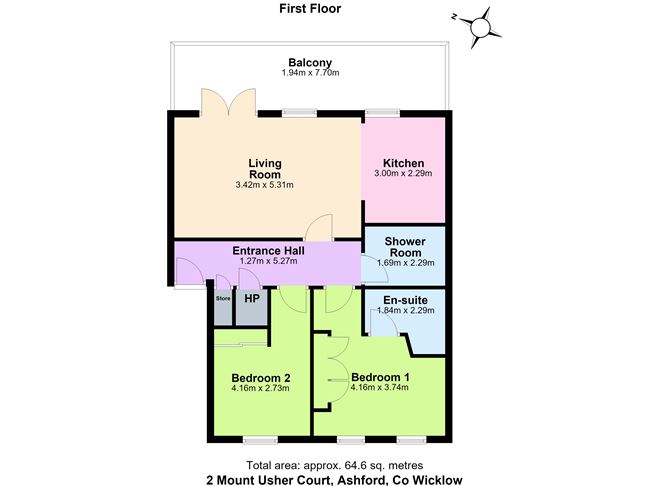 Floor plan — Apartment 2, Mount Usher Court, Ashford, County Wicklow
